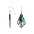 Wholesale Sterling Silver Abalone Shell diamond earrings with scroll filigree detailing, earwire lock, and high-polish finish handcrafted in Bali.