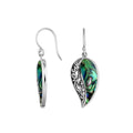 Wholesale Sterling Silver Abalone Shell leaf earrings with cutout filigree design, earwire lock, and polished finish handcrafted in Bali.