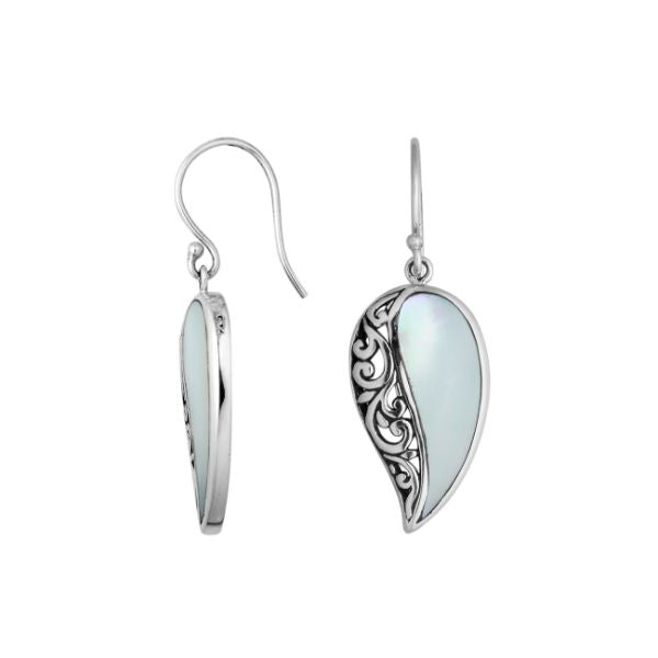 AE-6200-MOP Sterling Silver Leaf Shape Earring With Mother Of Pearl Jewelry Bali Designs Inc 