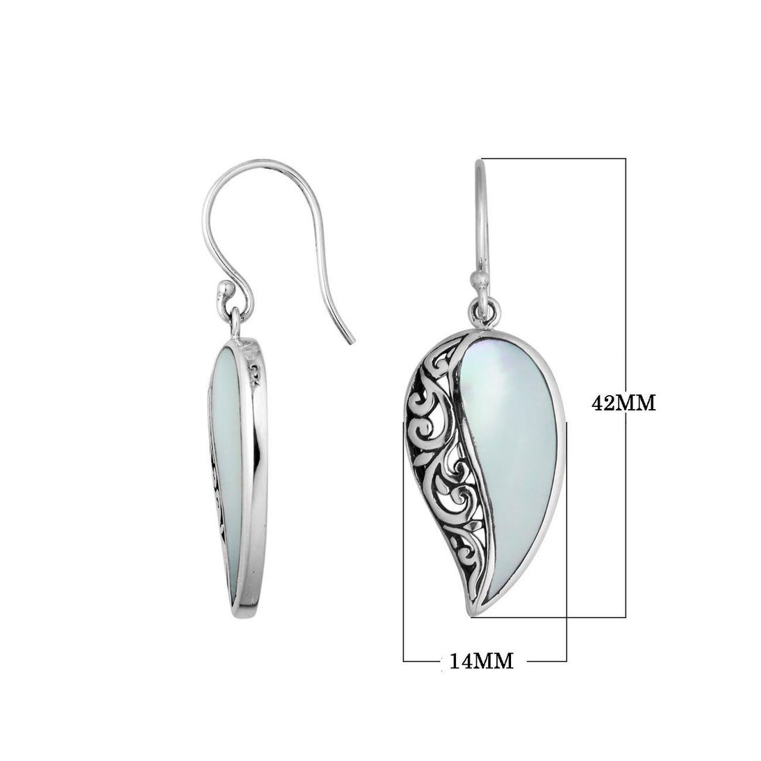 AE-6200-MOP Sterling Silver Leaf Shape Earring With Mother Of Pearl Jewelry Bali Designs Inc 