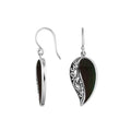 Wholesale Sterling Silver Black Shell leaf earrings with openwork filigree pattern and earwire lock handcrafted in Bali.