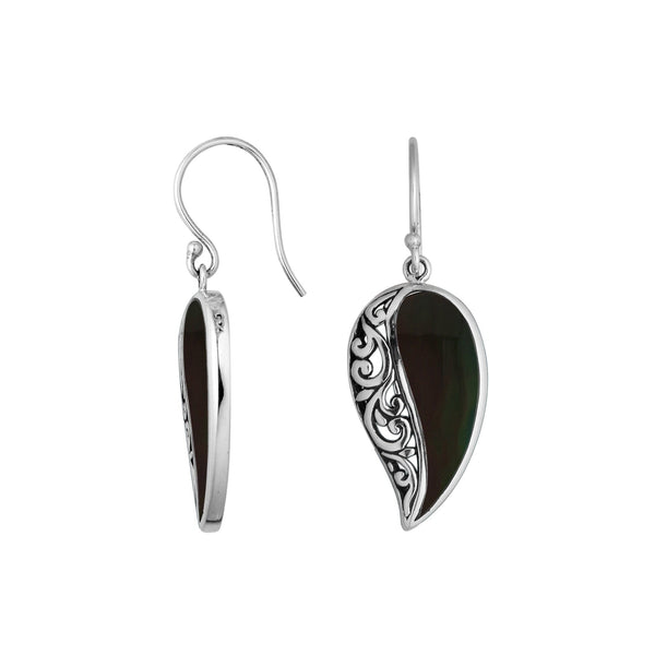 AE-6200-SHB Sterling Silver Leaf Shape Earring With Black Shell Jewelry Bali Designs Inc 