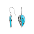 Wholesale Sterling Silver Turquoise Shell leaf earrings with precision filigree pattern and earwire lock handcrafted in Bali.