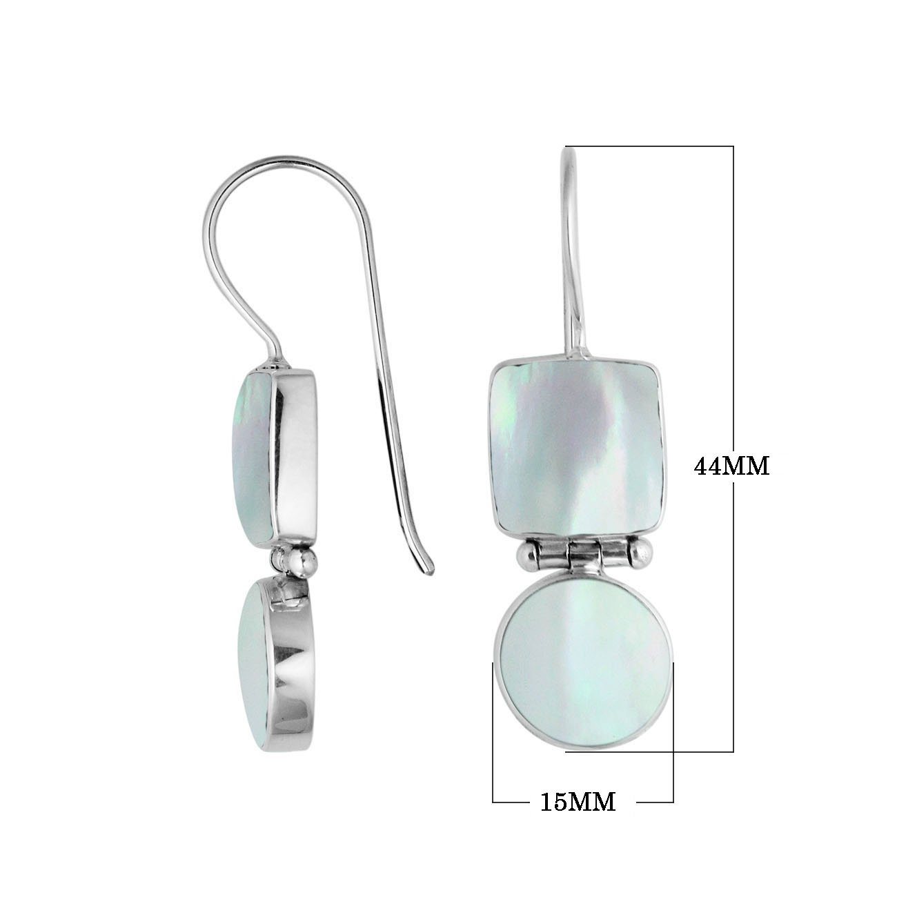 Wholesale Sterling Silver Mother Of Pearl hinged earrings with dual-shape design and earwire lock handcrafted in Bali.