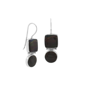 Wholesale Sterling Silver Black Shell hinged earrings with dual-shape design and earwire lock handcrafted in Bali.