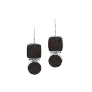 Wholesale Sterling Silver Black Shell hinged earrings with dual-shape design and earwire lock handcrafted in Bali.