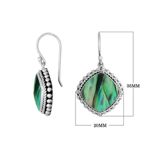 Wholesale Sterling Silver Abalone Shell cushion earrings with beaded border design and earwire lock handcrafted in Bali.