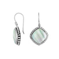 Wholesale Sterling Silver Mother Of Pearl cushion earrings with beaded frame and earwire lock handcrafted in Bali.