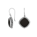 Wholesale Sterling Silver Black Shell cushion earrings with textured beaded frame and earwire lock handcrafted in Bali.