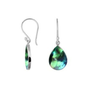 Wholesale Sterling Silver Abalone Shell pear drop earrings with polished frame and earwire lock handcrafted in Bali.