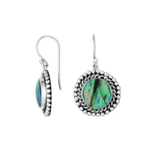 Wholesale Sterling Silver Round Earrings With Abalone Shell And Beaded Frame
