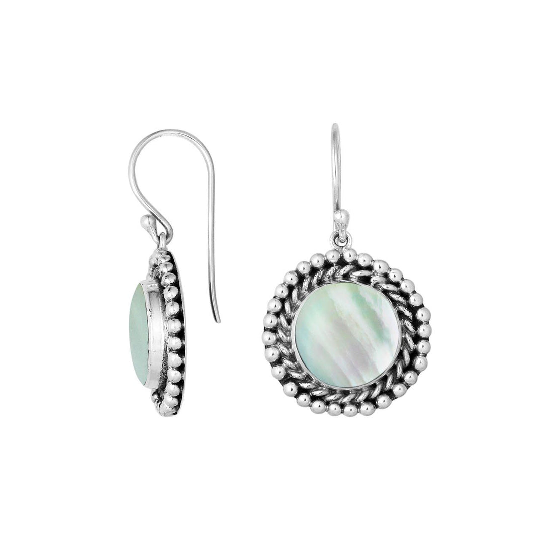 AE-6211-MOP Sterling Silver Round Shape Earring With Mother Of Pearl Jewelry Bali Designs Inc 