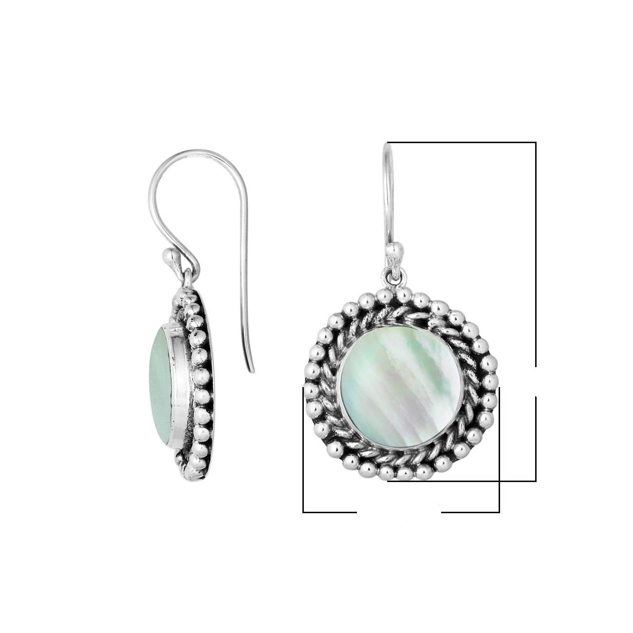 Wholesale Sterling Silver Round Earrings With Mother Of Pearl And Beaded Frame