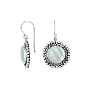 Wholesale Sterling Silver Round Earrings With Mother Of Pearl And Beaded Frame