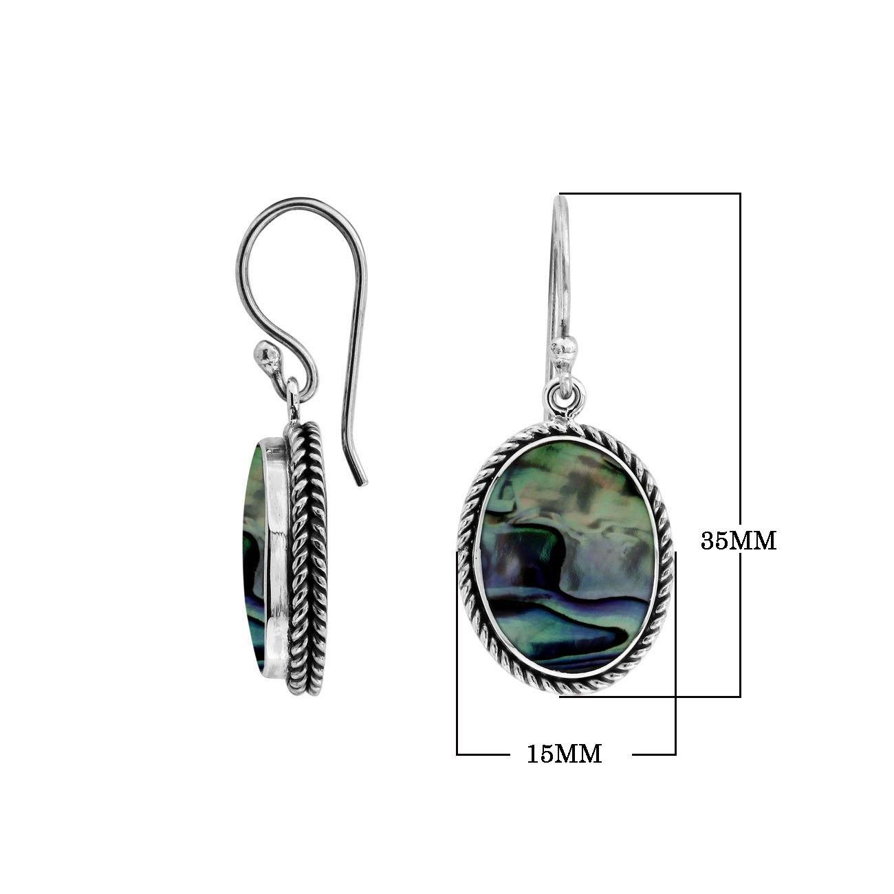Wholesale Sterling Silver Oval Earrings With Abalone Shell And Rope Border