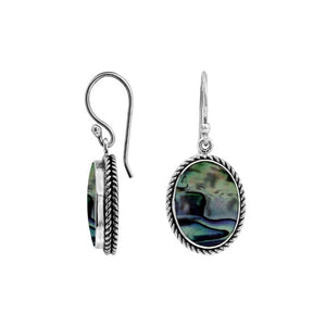 Wholesale Sterling Silver Oval Earrings With Abalone Shell And Rope Border