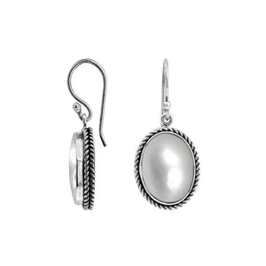 Wholesale Sterling Silver Oval Earrings With Mother Of Pearl And Rope Border