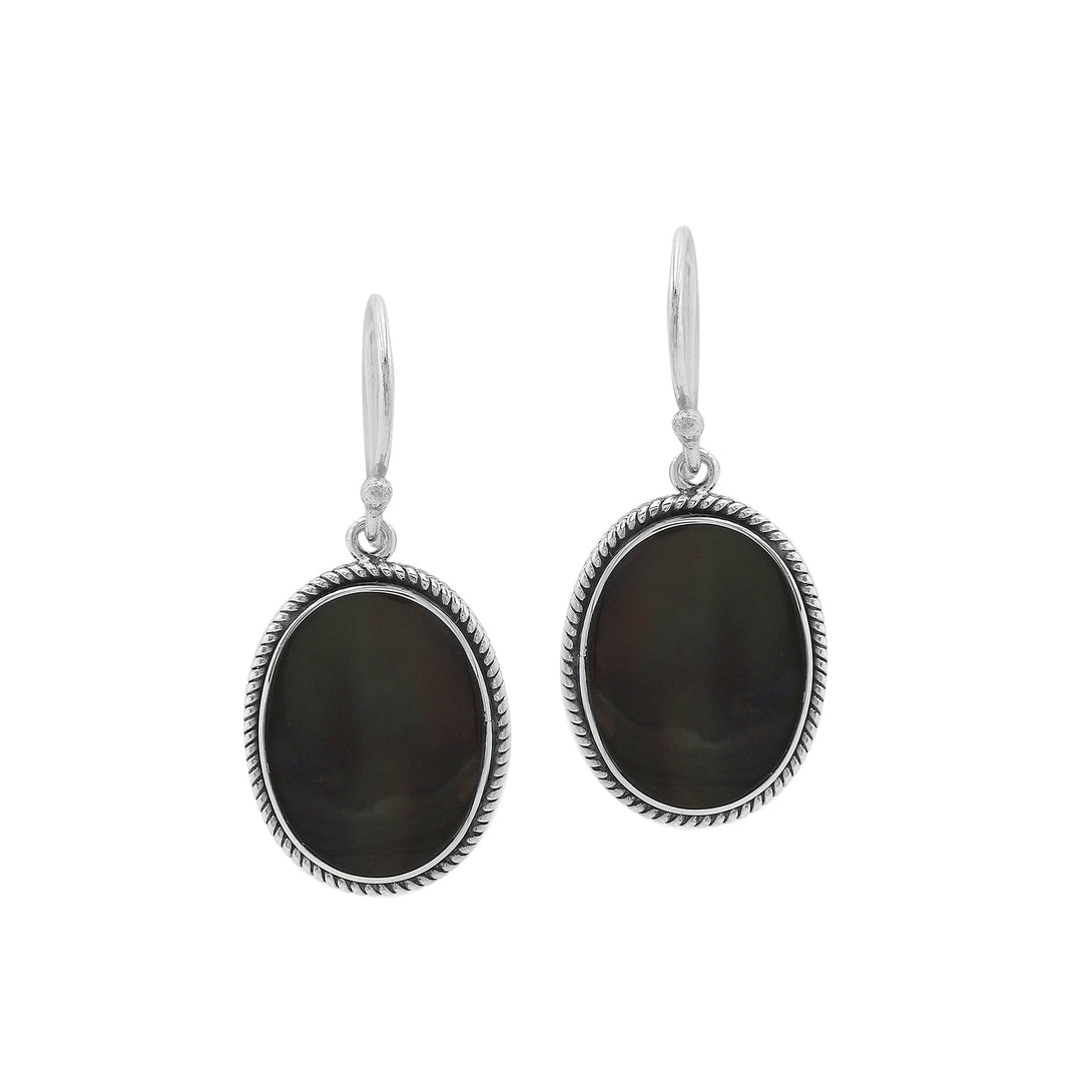 AE-6212-SHB Sterling Silver Oval Shape Earring With Black Shell Jewelry Bali Designs Inc 