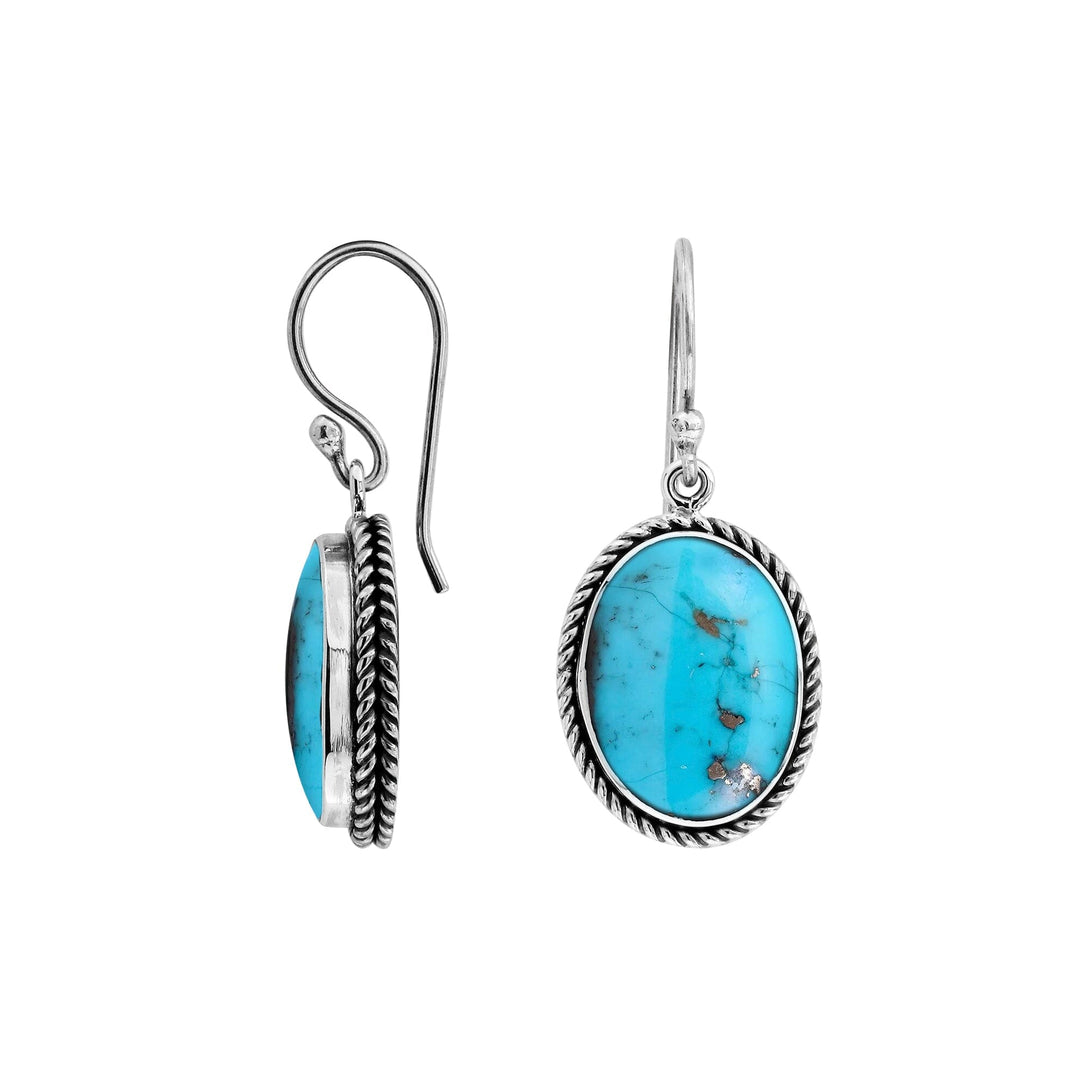 AE-6212-TQ Sterling Silver Oval Shape Earring With Turquoise Jewelry Bali Designs Inc 