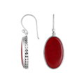 Wholesale Sterling Silver Oval Earrings With Red Coral And Hammered Edge