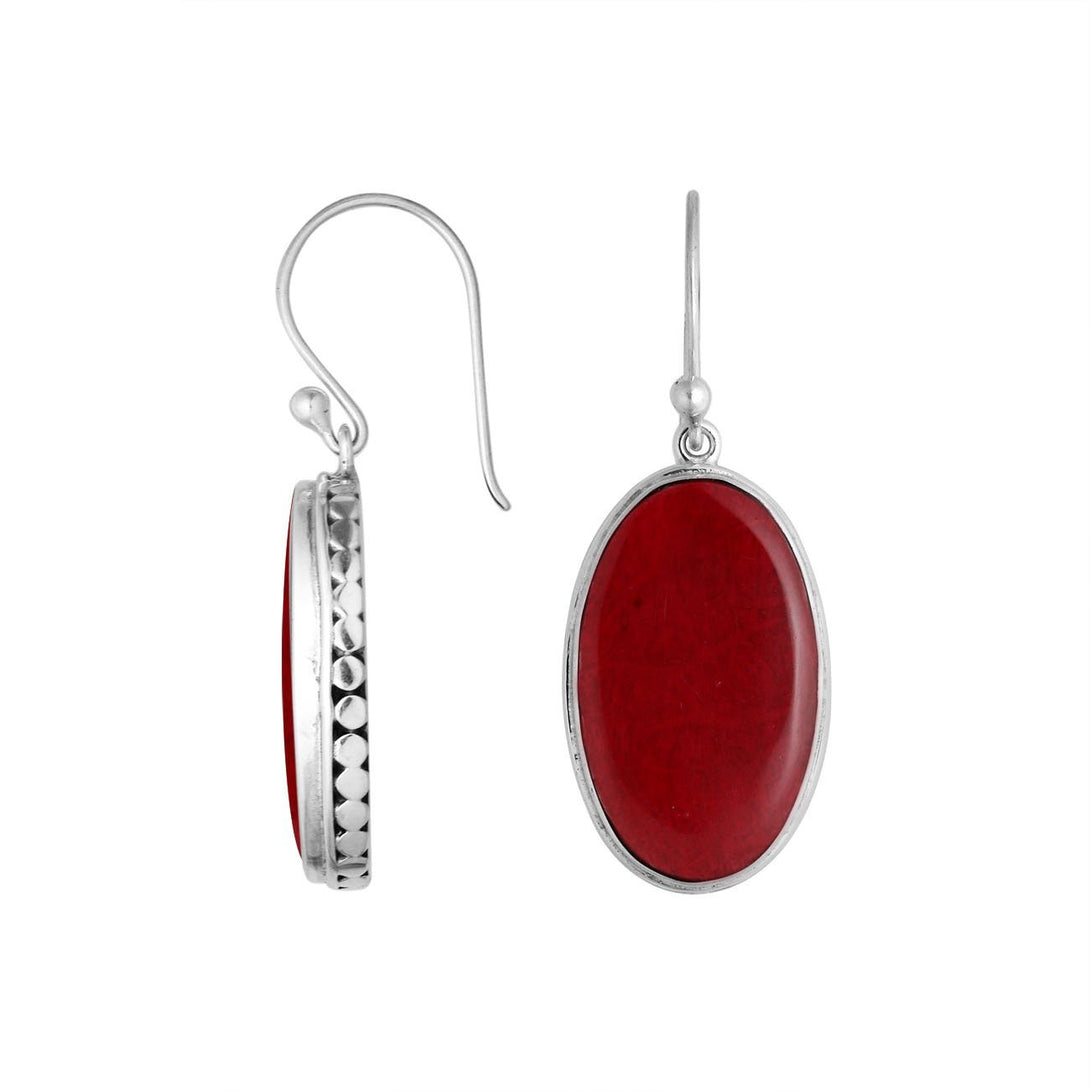 AE-6213-CR Sterling Silver Oval Shape Earring With Coral Jewelry Bali Designs Inc 