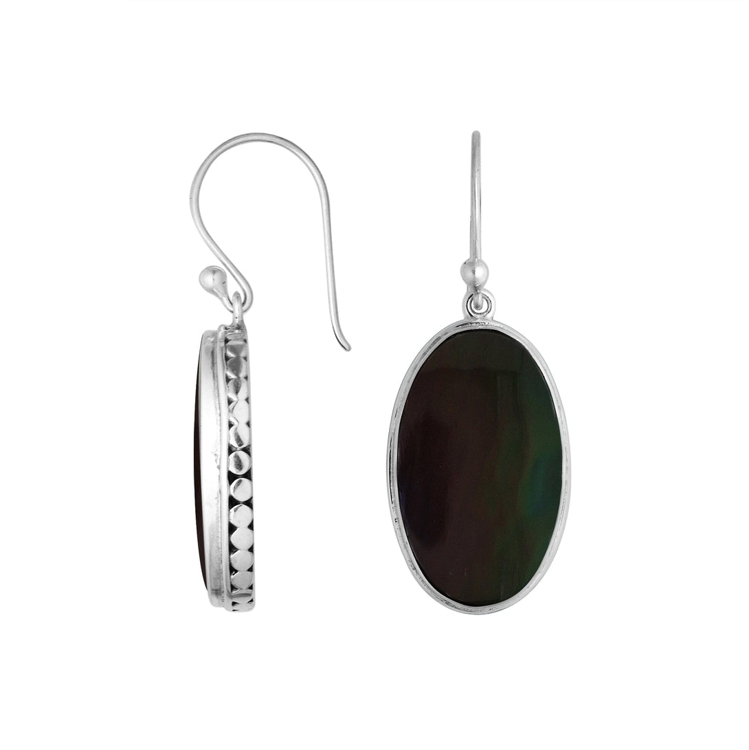 AE-6213-SHB Sterling Silver Oval Shape Earring With Black Shell Jewelry Bali Designs Inc 
