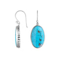 Wholesale Sterling Silver Oval Earrings With Turquoise Shell And Hammered Edge
