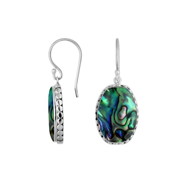 Wholesale Sterling Silver Abalone Shell Earrings With Hammered Edge And Bezel Design