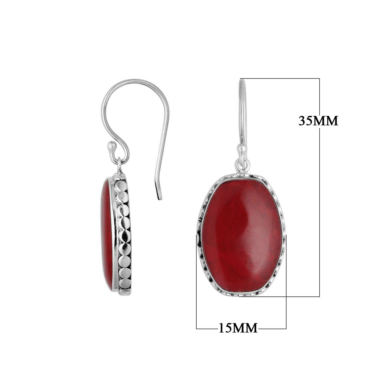 Wholesale Sterling Silver Red Coral Earrings With Hammered Edge Design
