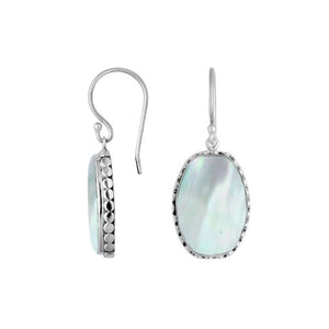 Wholesale Sterling Silver Mother Of Pearl Earrings With Hammered Edge Design