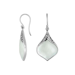Silver contoured earrings with Mother Of Pearl and filigree accents