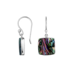 Wholesale sterling silver square Abalone Shell hook earrings with polished bezel detailing