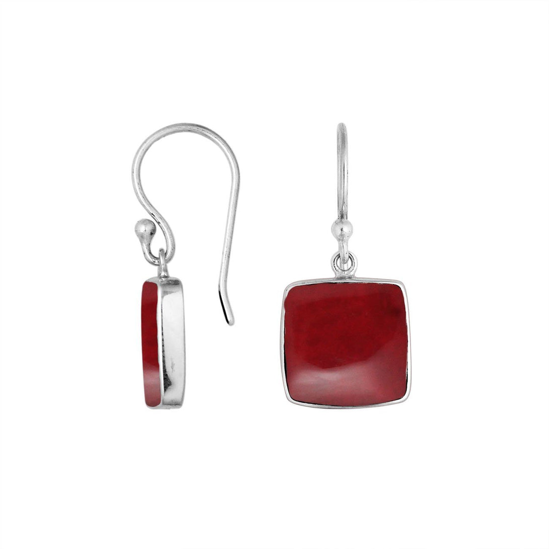AE-6222-CR Sterling Silver Square Shape Earring With Coral Jewelry Bali Designs Inc 
