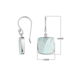Wholesale sterling silver square Mother Of Pearl hook earrings with polished bezel detailing