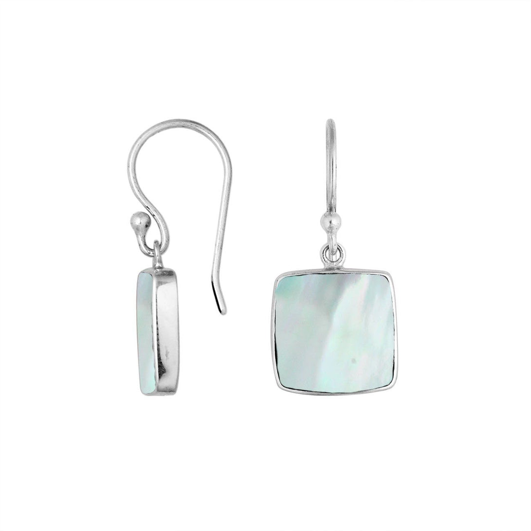 AE-6222-MOP Sterling Silver Square Shape Earring With Mother Of Pearl Jewelry Bali Designs Inc 