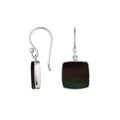 Wholesale sterling silver square Black Shell hook earrings with polished bezel detailing
