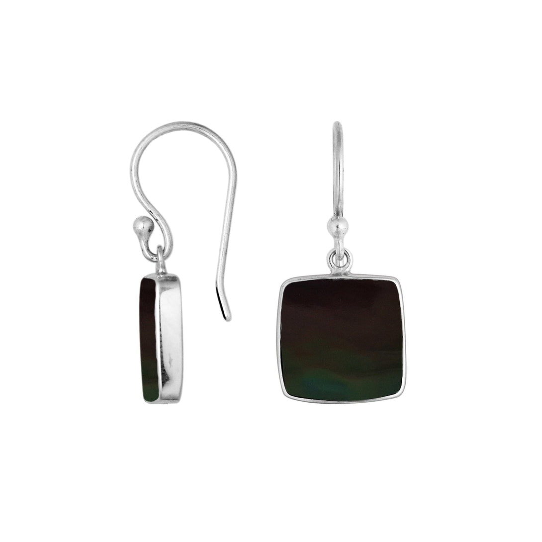AE-6222-SHB Sterling Silver Square Shape Earring With Black Shell Jewelry Bali Designs Inc 