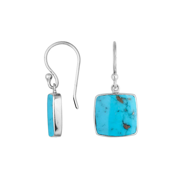 AE-6222-TQ Sterling Silver Square Shape Earring With Turquoise Jewelry Bali Designs Inc 