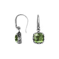 Wholesale sterling silver cushion Green Amethyst Quartz hook earrings with ornate silver detailing