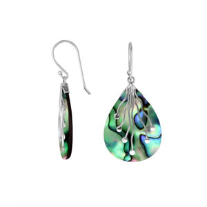 Wholesale sterling silver teardrop Abalone Shell earrings with silver vine detailing