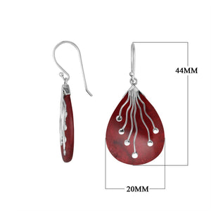 Wholesale sterling silver teardrop Red Coral earrings with silver vine detailing
