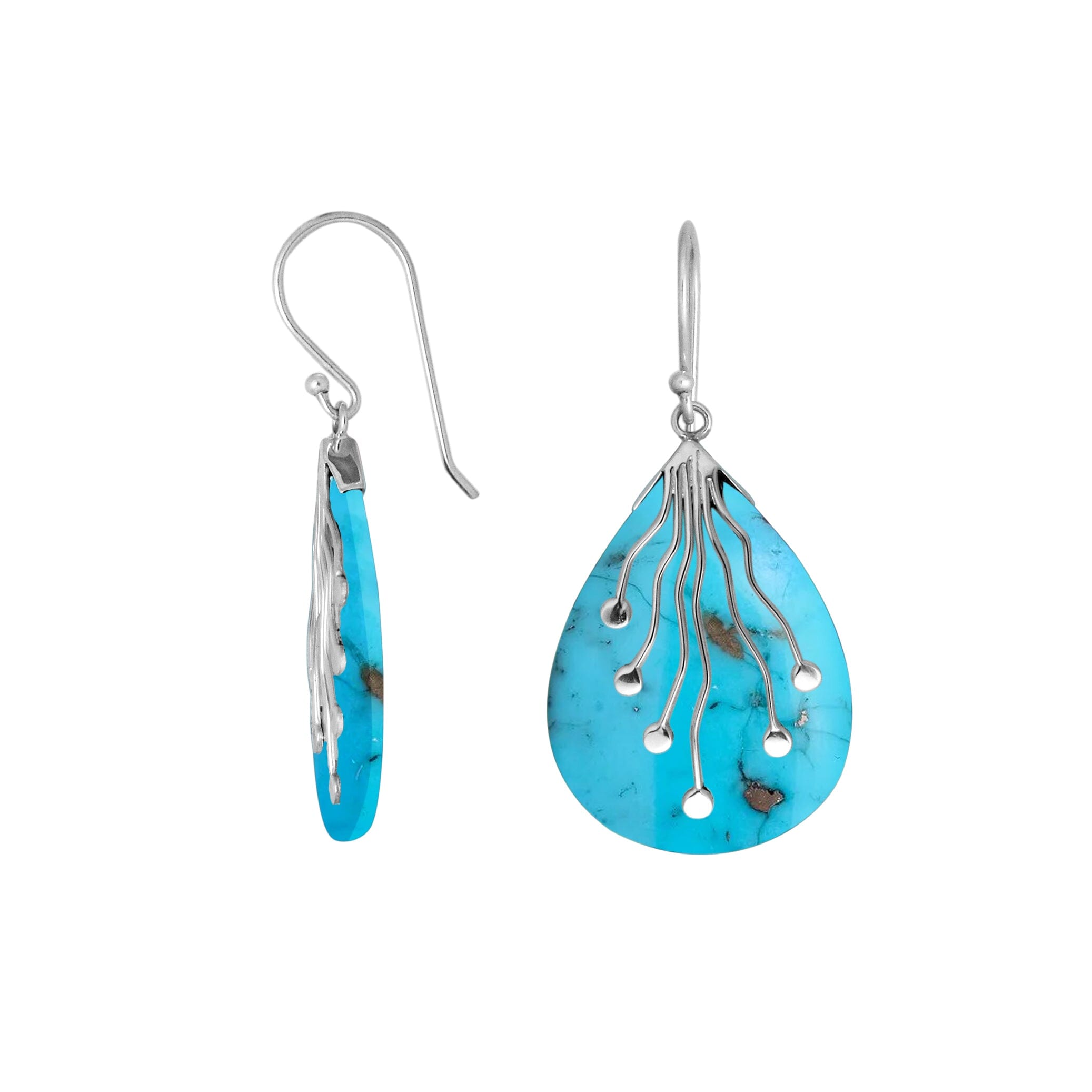 Wholesale sterling silver teardrop Turquoise Shell earrings with silver vine detailing