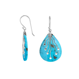 Wholesale sterling silver teardrop Turquoise Shell earrings with silver vine detailing