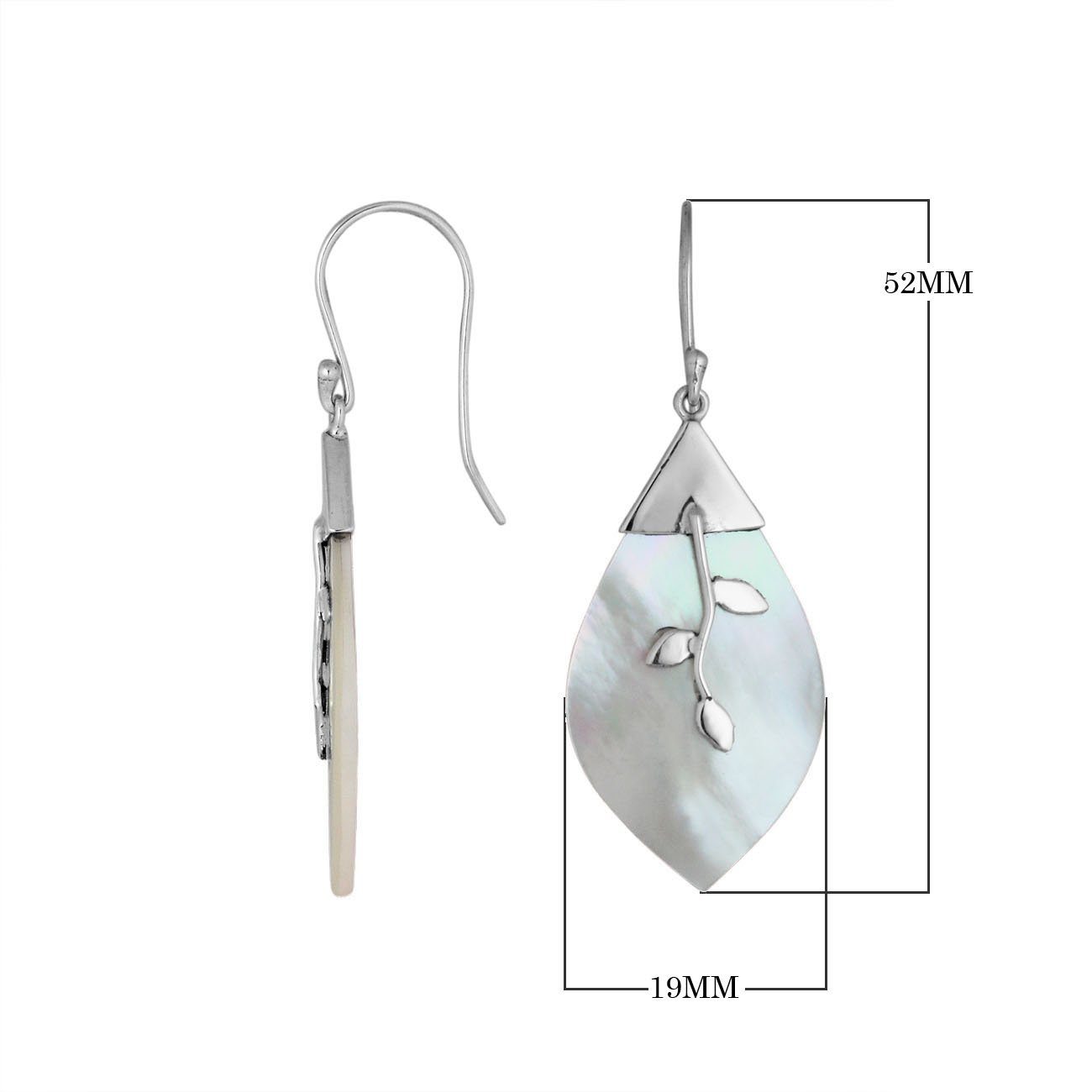 Wholesale sterling silver leaf Mother Of Pearl earrings with silver branch detailing