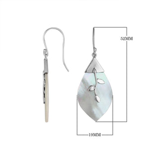 Wholesale sterling silver leaf Mother Of Pearl earrings with silver branch detailing