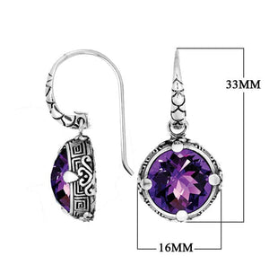 Wholesale sterling silver round Amethyst Quartz earrings with detailed Balinese pattern