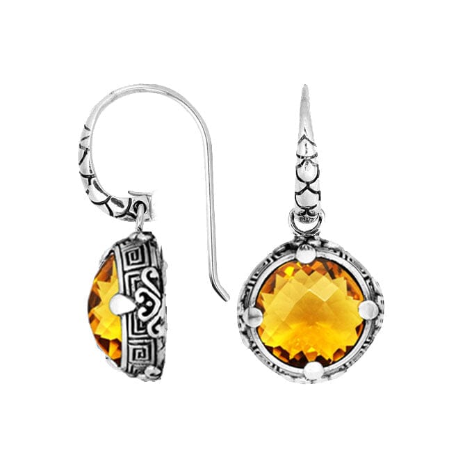 Wholesale sterling silver round Citrine Quartz earrings with handcrafted silver detailing