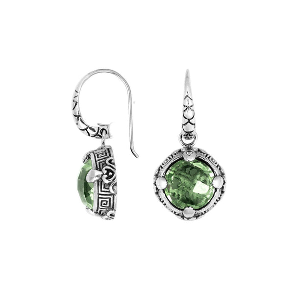 AE-6232-GAM Sterling Silver Round Earring With Green Amethyst Q. Jewelry Bali Designs Inc 