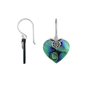 Wholesale sterling silver heart-shaped Abalone Shell earrings with handcrafted silver detailing
