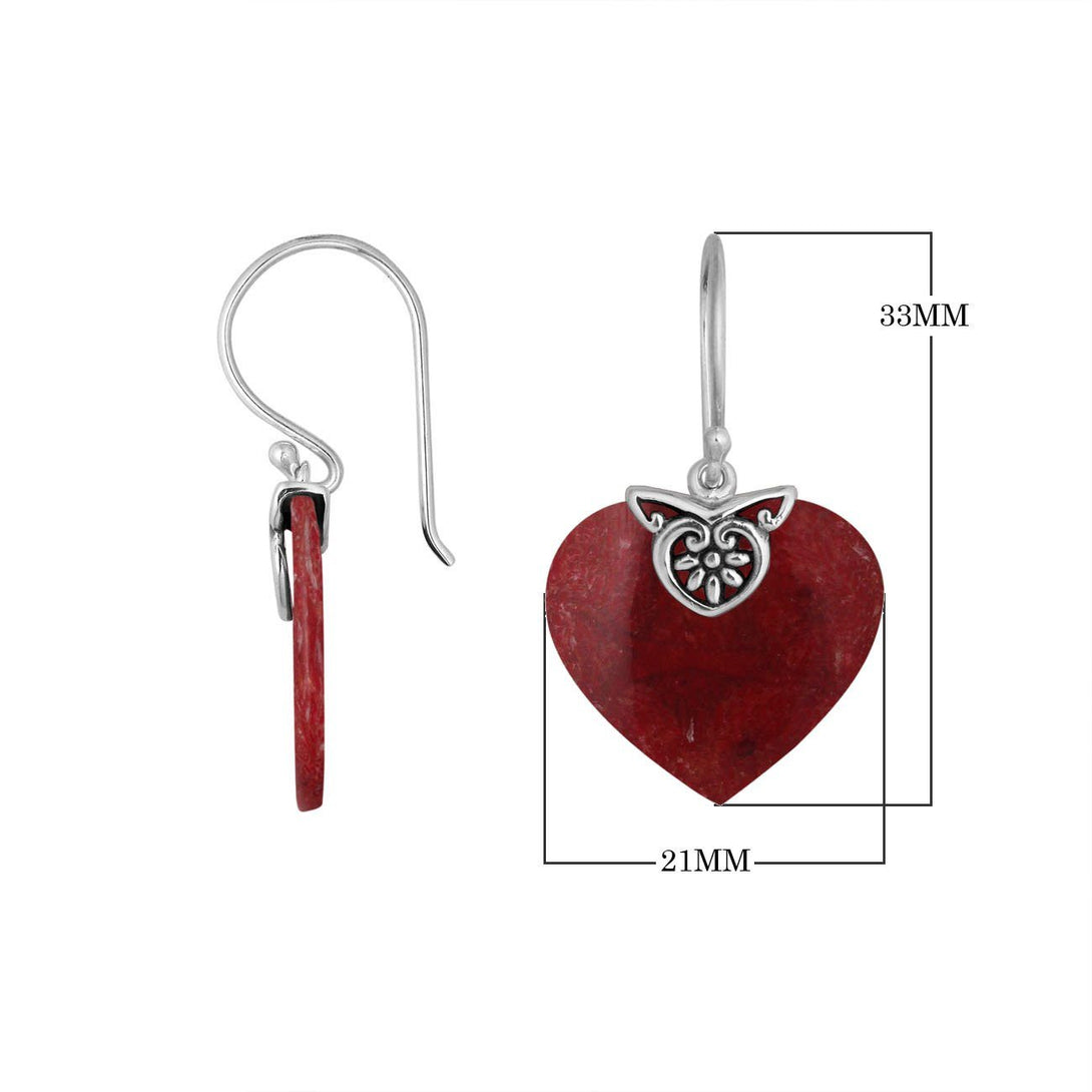 AE-6235-CR Sterling Silver Heart Shape Earring With Coral Jewelry Bali Designs Inc 